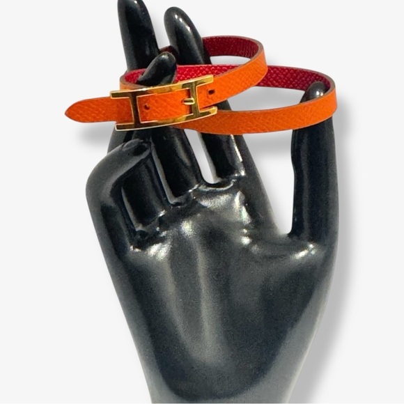 Hermes Behapi Double Tour Epsom Leather Reversible 2 Tone Bracelet Hapi Closure - Picture 4 of 14